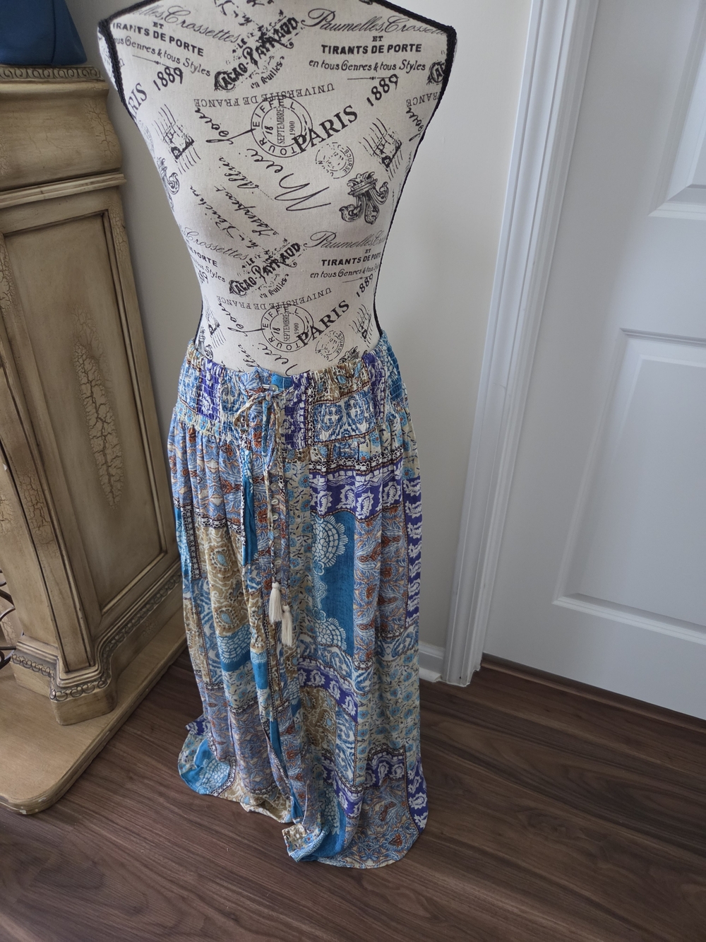 Christian Siriano Turquoise and Tan Paisley Maxi Skirt
